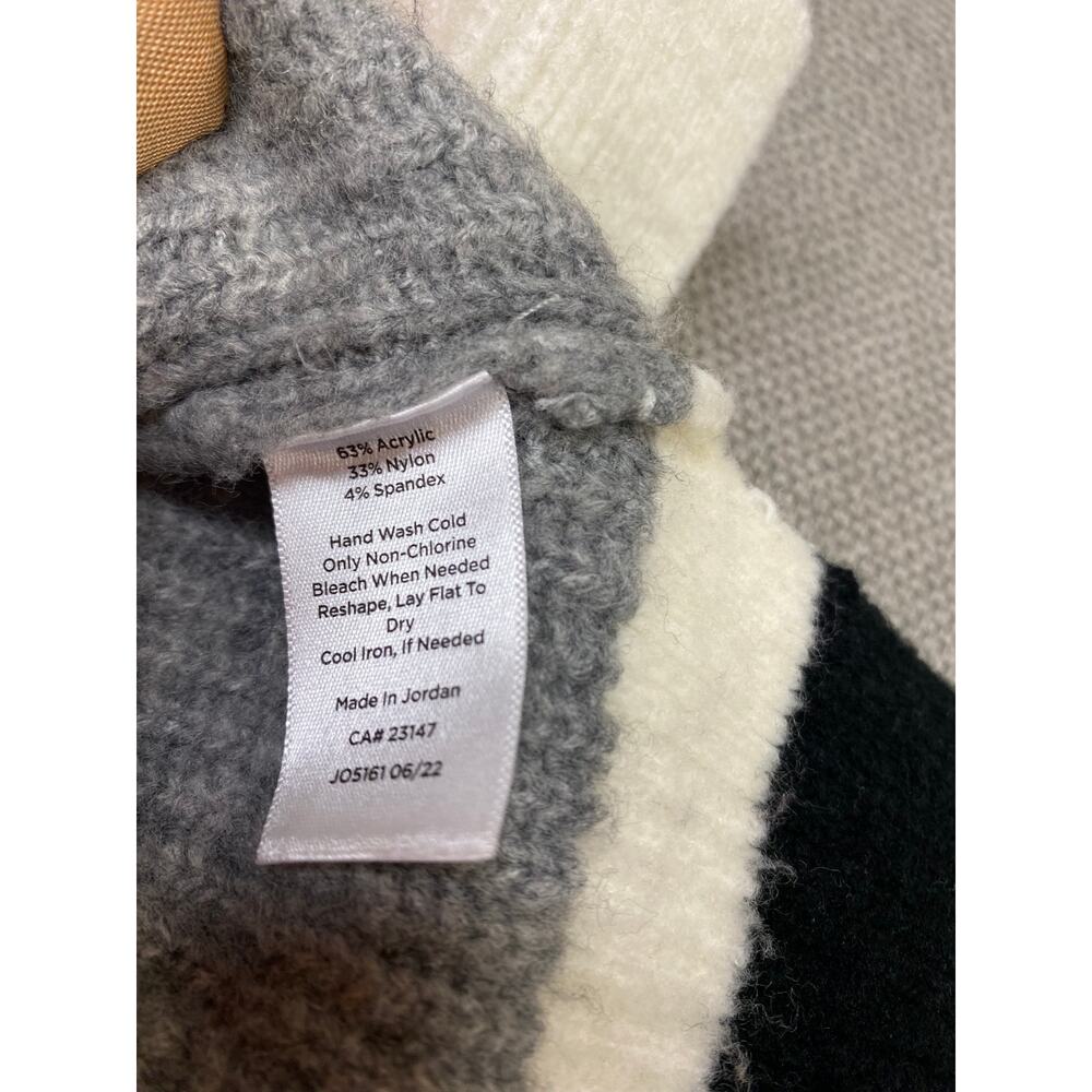 Talbots Womens Long Sleeve. Mock Neck Fuzzy Gray Black Striped Sweater, Large - Picture 4 of 6